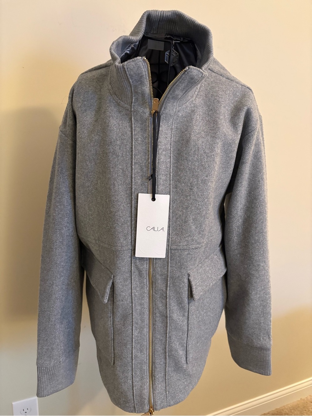 CALIA by Carrie Underwood Women’s Gray Wool-Blend Zip Front Pea Coat